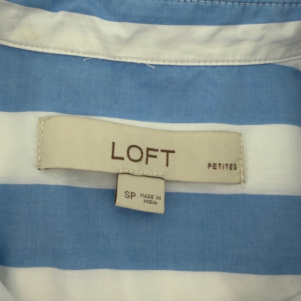 LOFT Blue & White Vertical Stripe Short-Sleeve Shirt - Picture 3 of 6